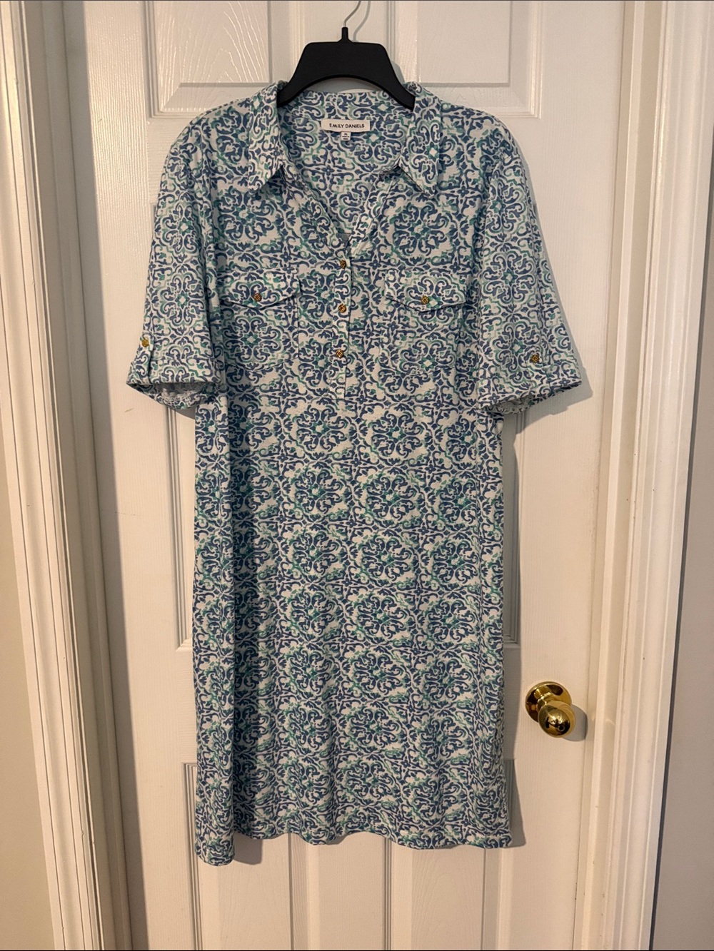 Emily Daniel’s Blue and White Printed Shirt Dress